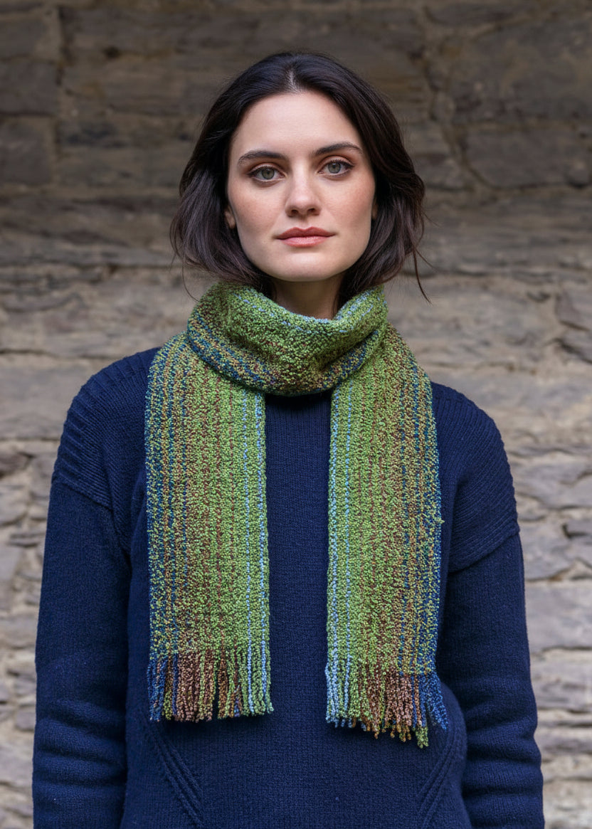 Mucros Skellig Scarf | Merino Wool & Cashmere Blend | Green Mix