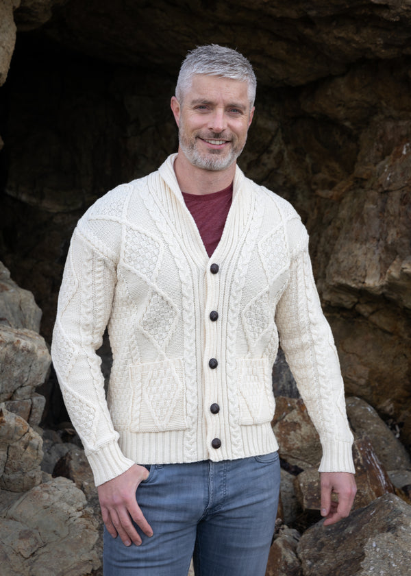 Aran Men's Shawl Button Cardigan | Natural 