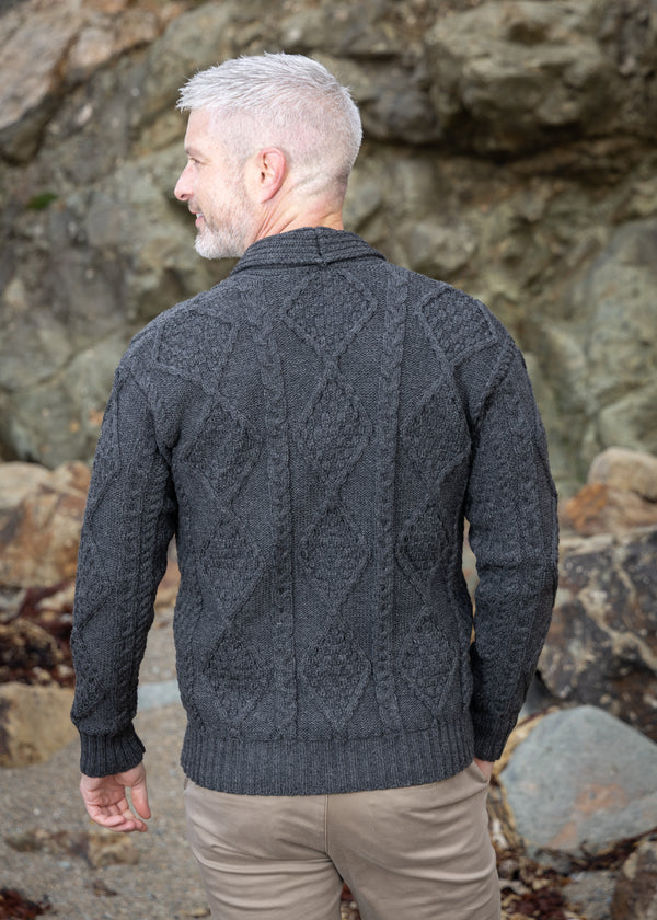 Aran Men's Shawl Button Cardigan | Charcoal - Clearance
