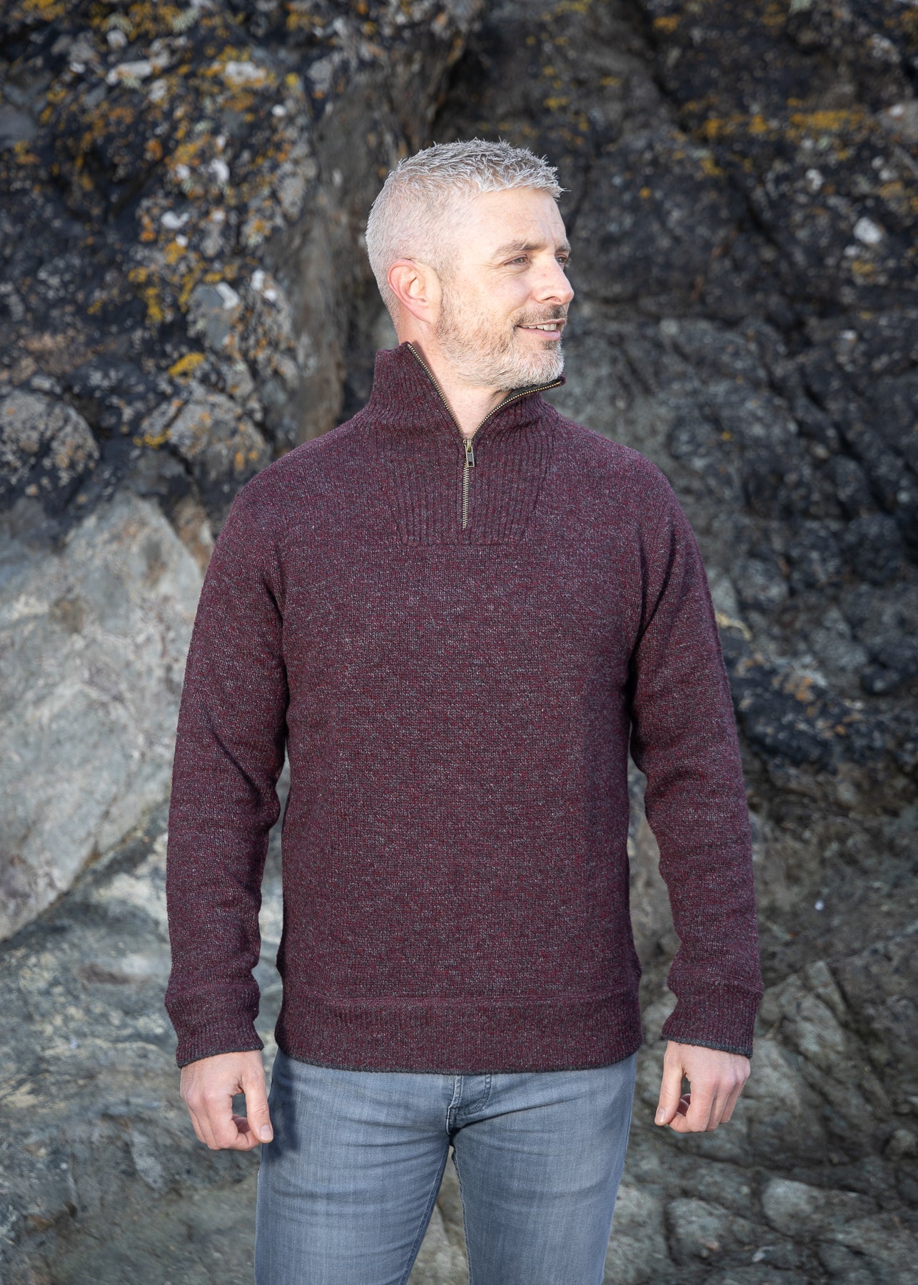 Mens Zip Sweater | Claret