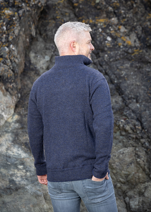 Mens knitted half zip pullover Navy Marl