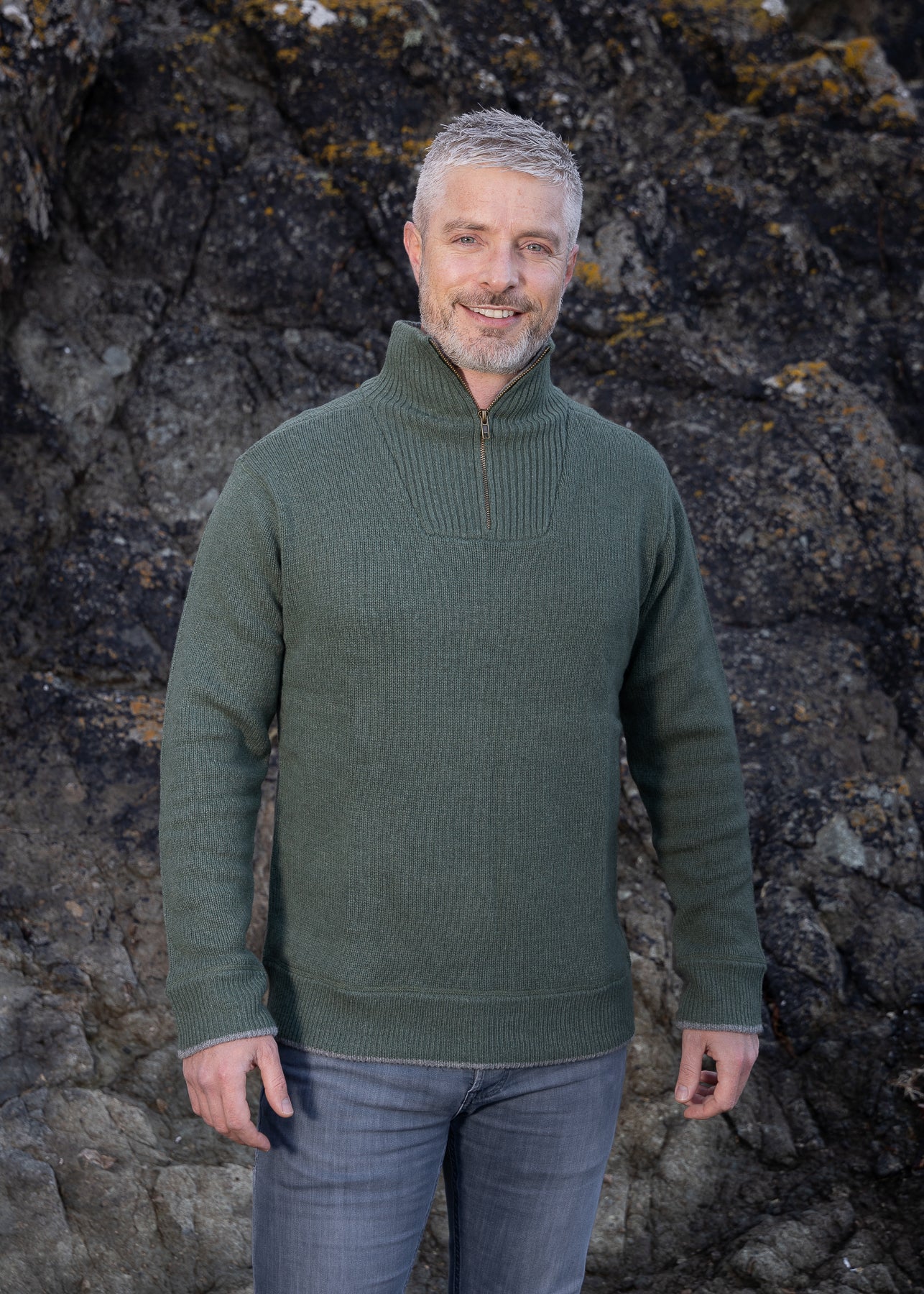 Mens Zip Sweater | Duck Green