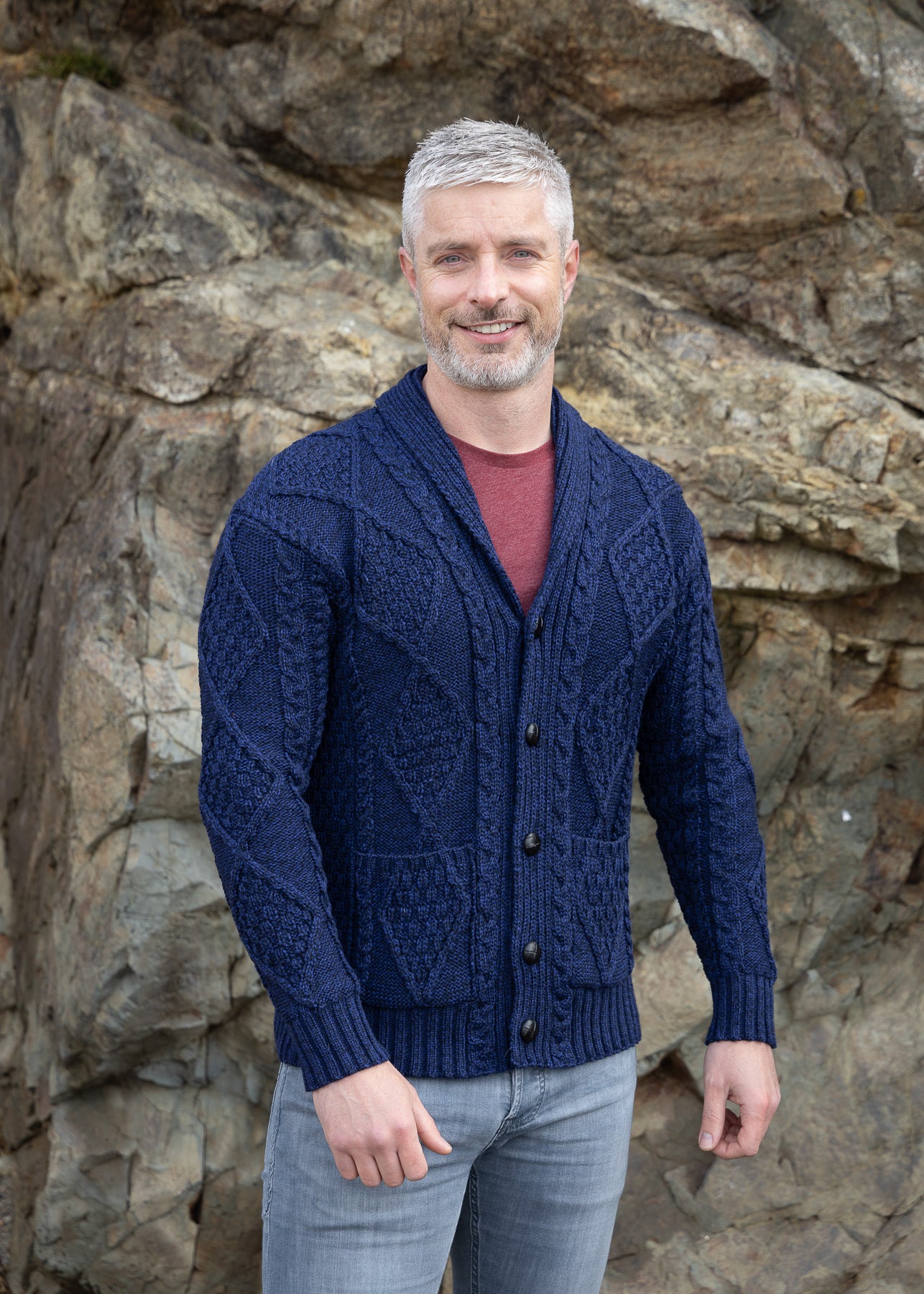 Men's Shawl Button Cardigan | Blue