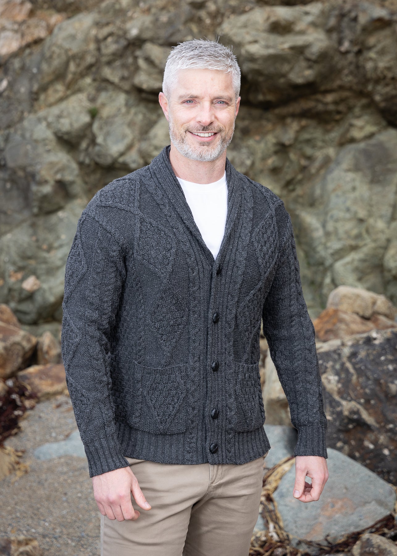 Men's Shawl Button Cardigan | Blue