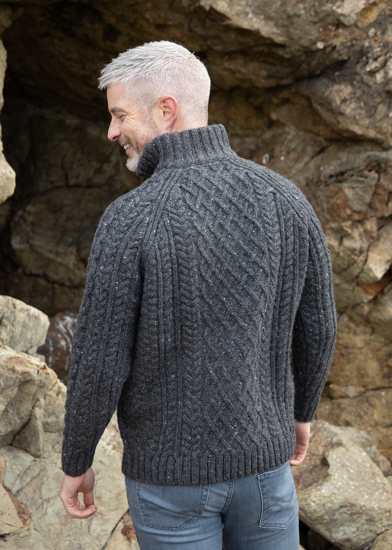 Aran Donegal Zip Sweater | Charcoal