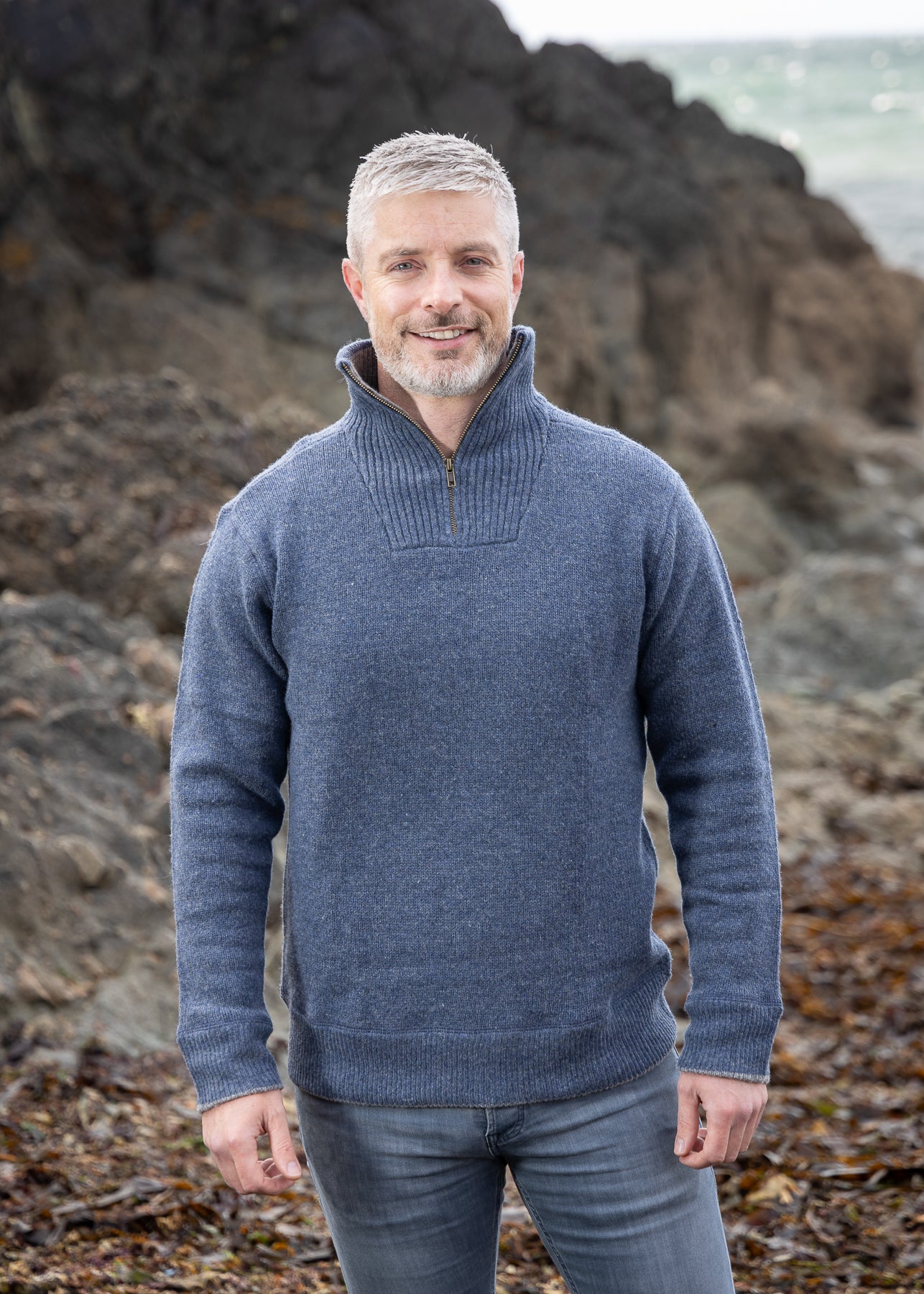 Mens Zip Sweater | Blue Stone