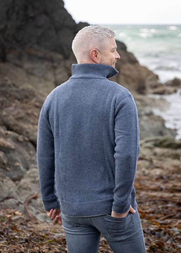 Mens Zip Sweater | Blue Stone