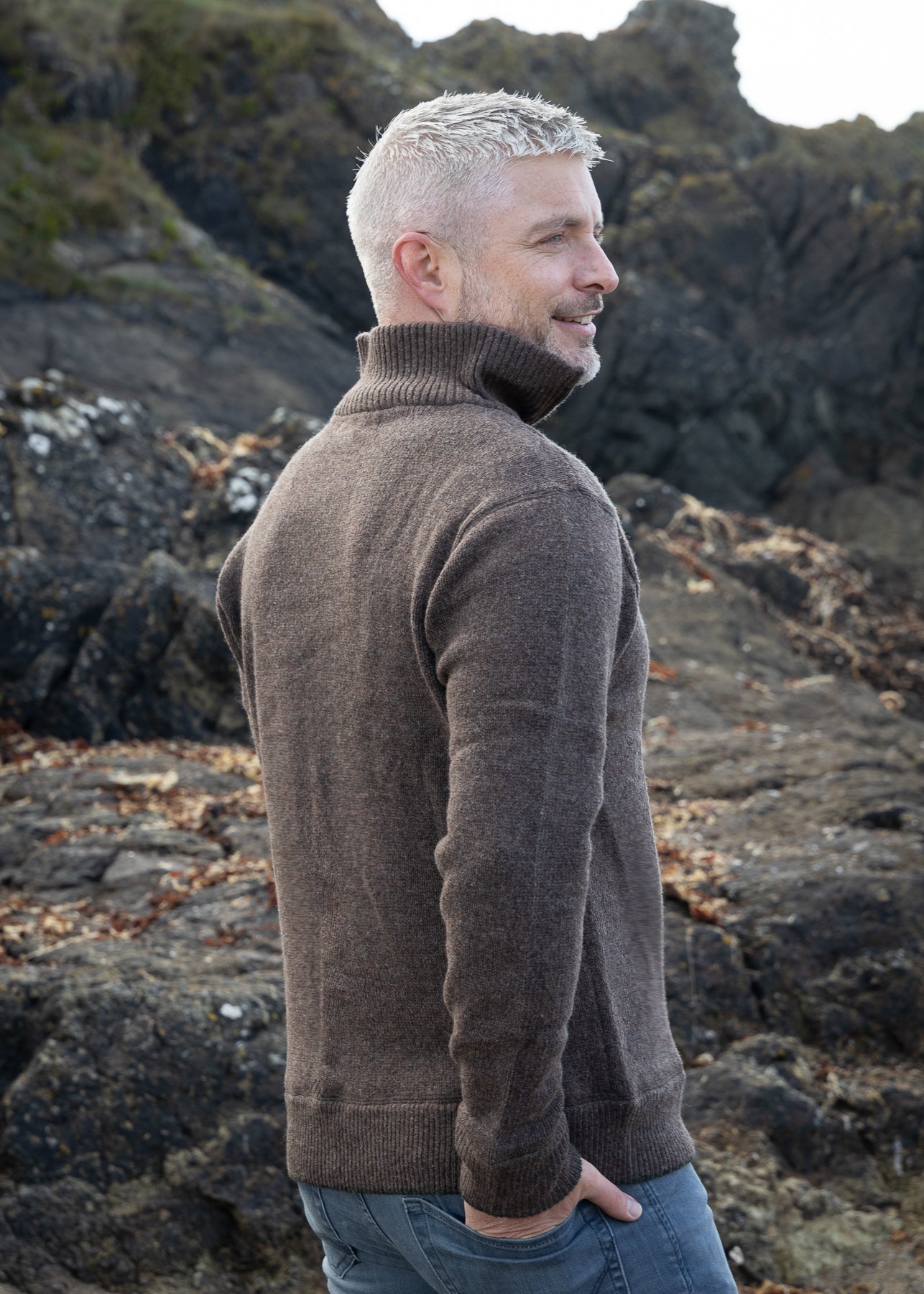 Mens Zip Sweater | Earth Brown