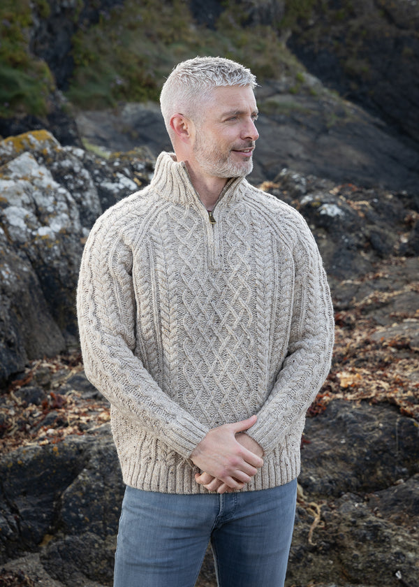 Aran Donegal Zip Sweater | Oatmeal