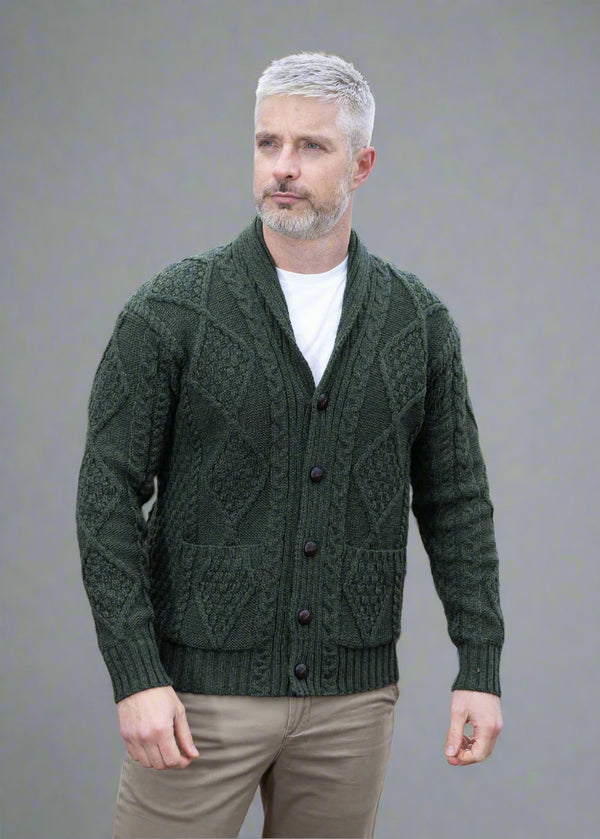 Aran Men's Shawl Button Cardigan | Army Green