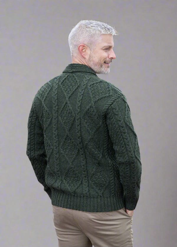 Aran Men's Shawl Button Cardigan | Army Green