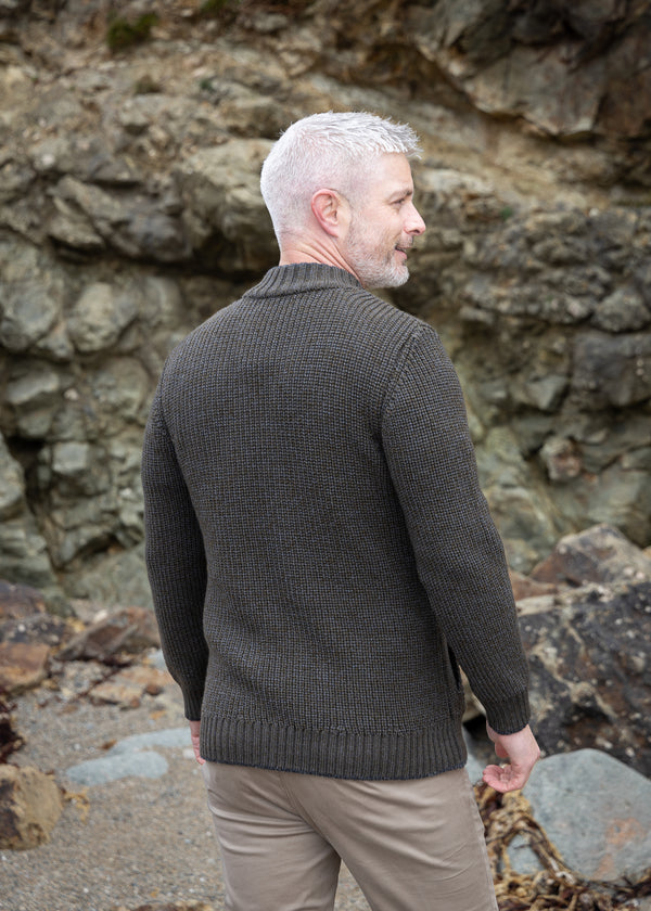 Men's Zipped Ribbed Cardigan | Forest Marl