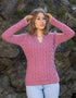 Horseshoe V Neck Aran Sweater | Bubblegum