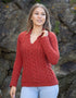 Horseshoe V Neck Aran Sweater | Chilli