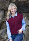 Women's V Neck Aran Vest | Claret