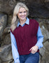 Women's V Neck Aran Vest | Claret