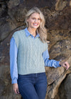 Women's V Neck Aran Vest | Sage Marl