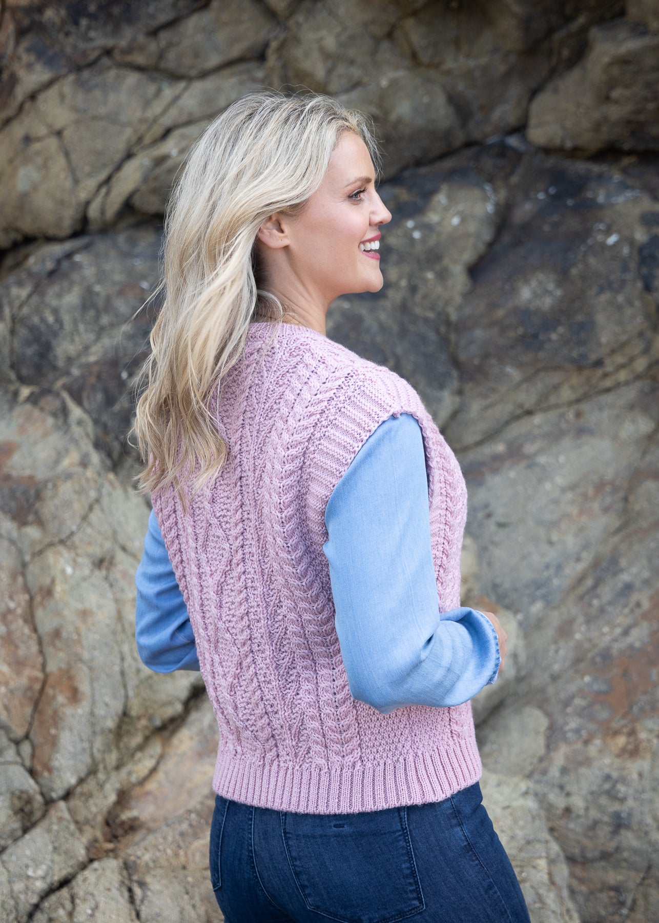 IrelandsEye Women's V Neck Aran Vest | Pink