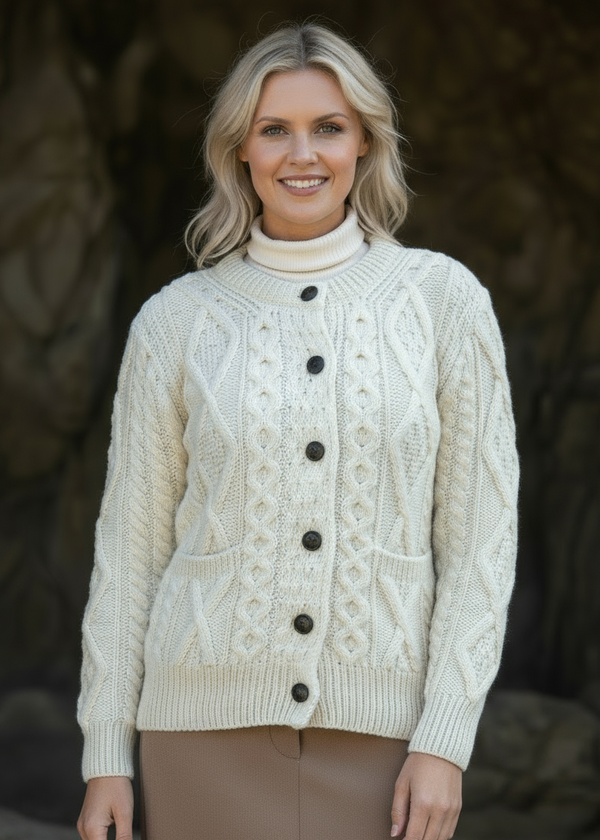 Ladies Aran Cardigan | Natural