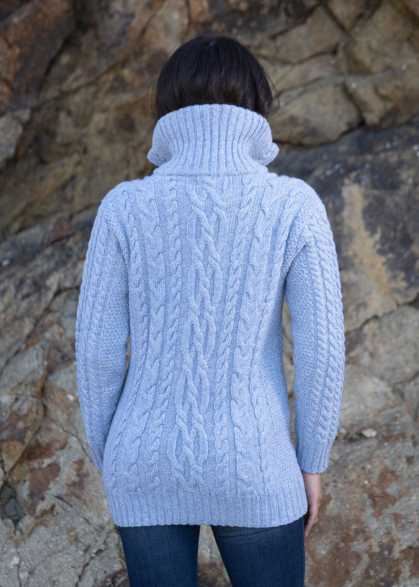 Aran Claddagh Zip Cardigan Sky Blue