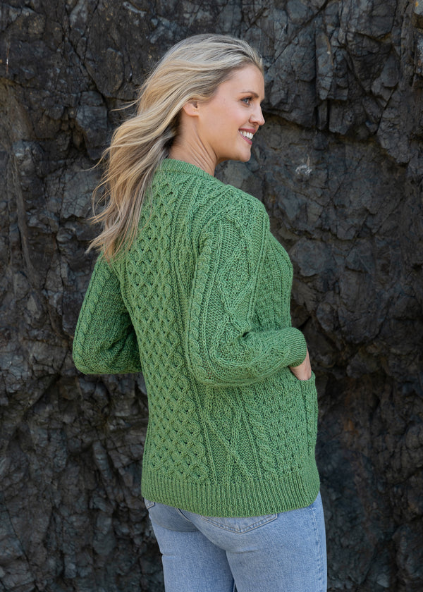 Inagh Ladies Aran Cardigan | Green