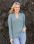 IrelandsEye Women's V Neck Aran Sweater | Ocean Mist