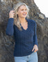 Horseshoe V Neck Aran Sweater | Rich Navy