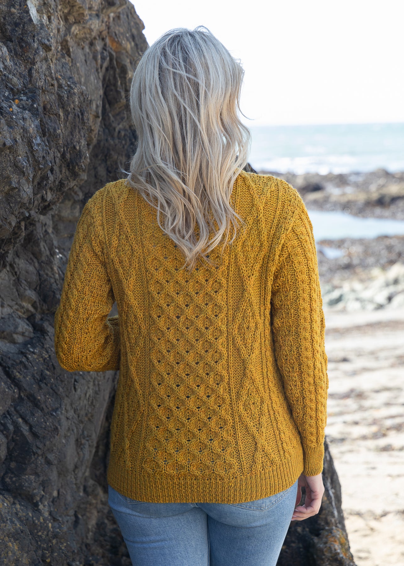 Inagh Ladies Aran Cardigan | Mustard