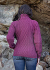 Claddagh Side Zip Aran Cardigan | Raspberry