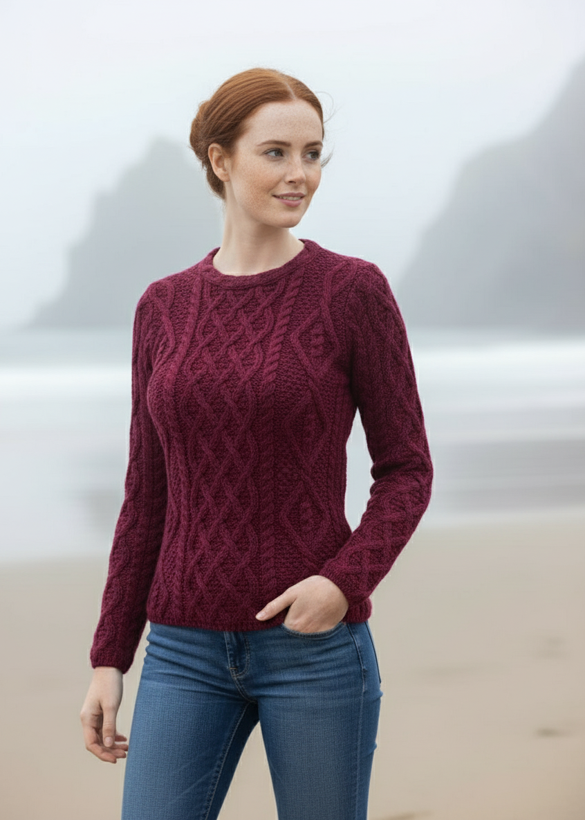 IrelandsEye Lambay Aran Sweater | Claret