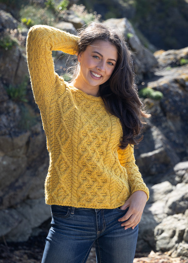 Women's Lambay Aran Sweater | Sunflower