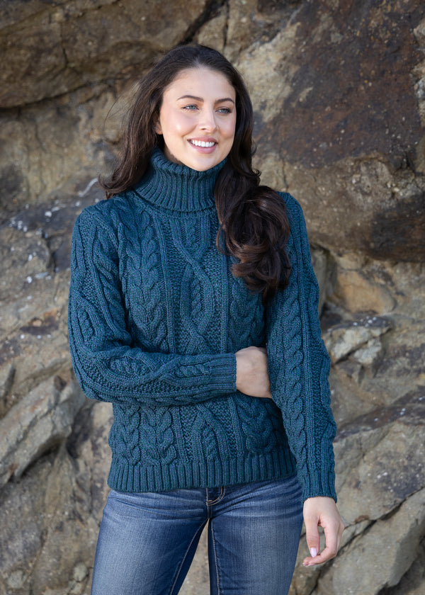 Polo Neck Aran Sweater Atlantic