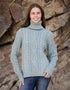 Polo Neck Aran Sweater | Sage Marl