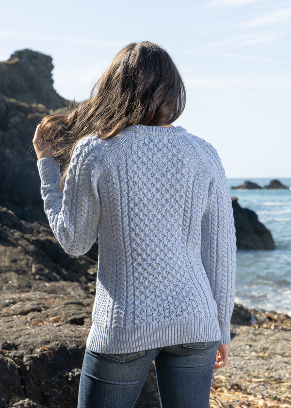 Ladies Slim-Fit Aran Sweater | Sky Blue