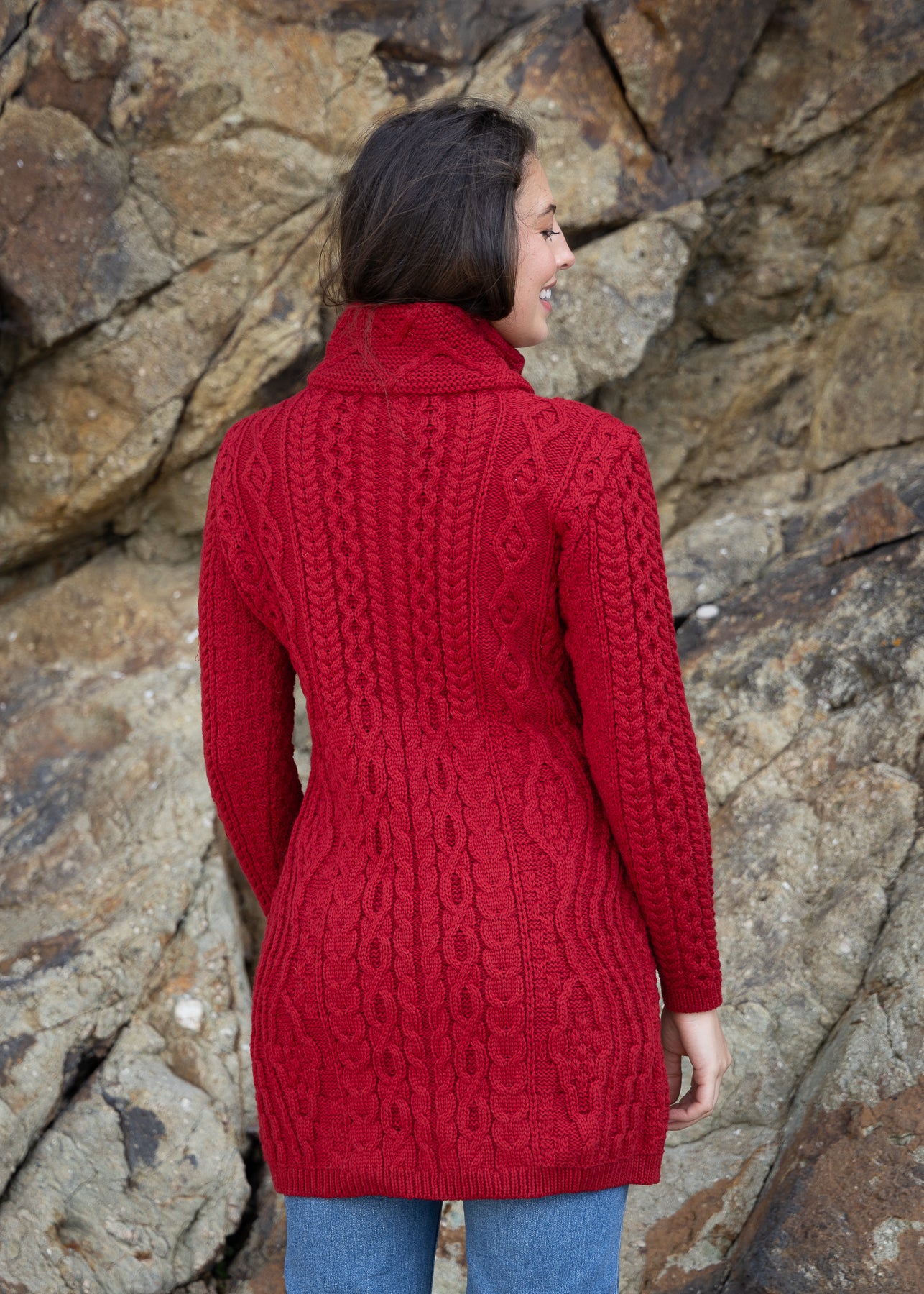 Aran Long Fitted Coat | Red