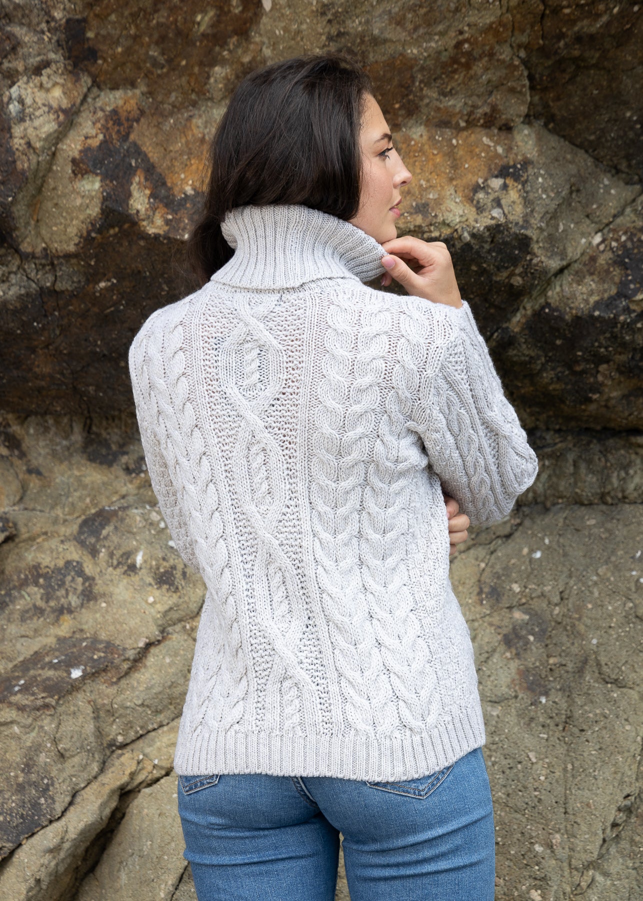 Women's Polo Aran Sweater | Silver Marl