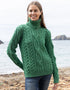 Women's Polo Neck Aran Sweater | Green Marl