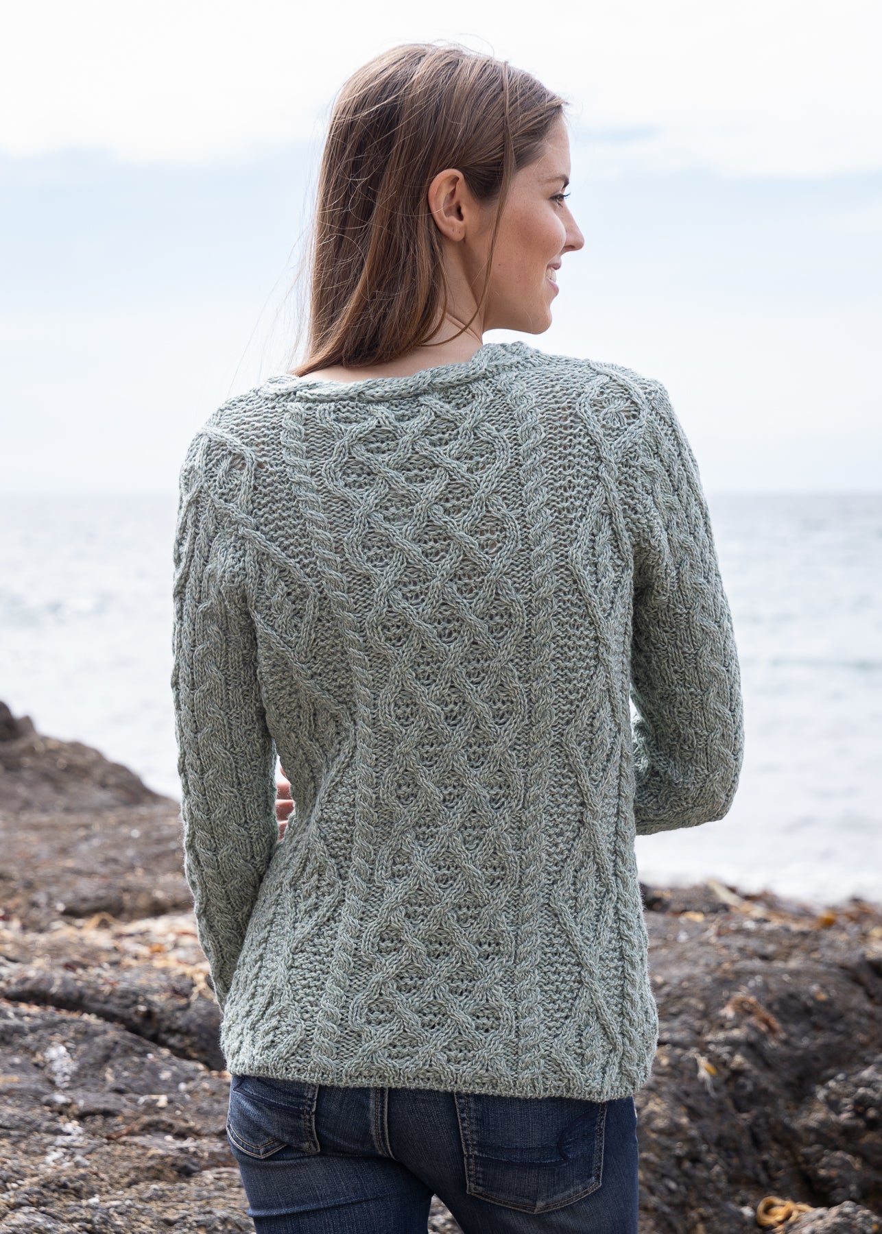 Women's Lambay Aran Sweater | Sage Marl