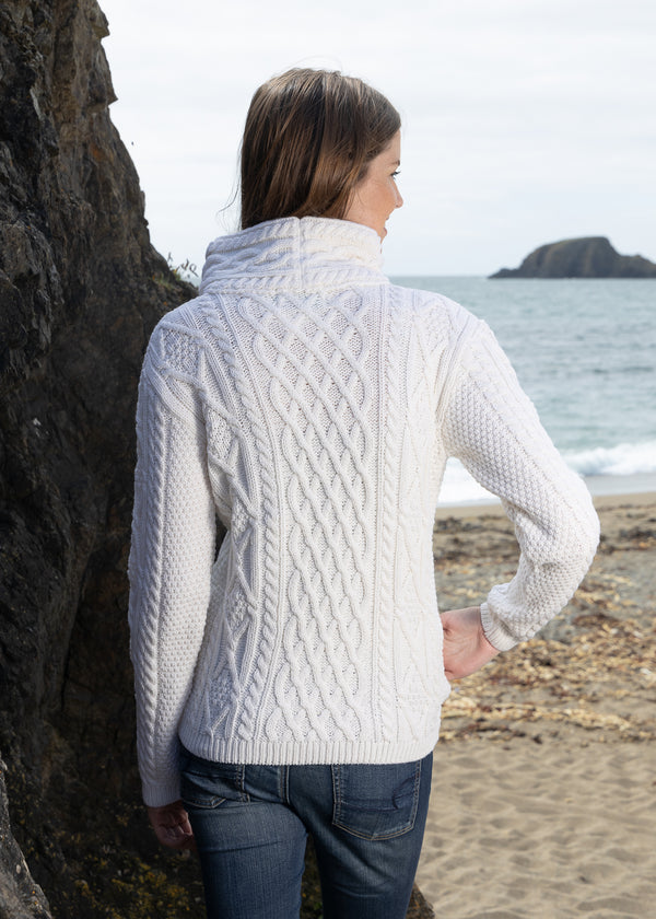 Aran Bikers Claddagh Side Zip Cardigan | Natural