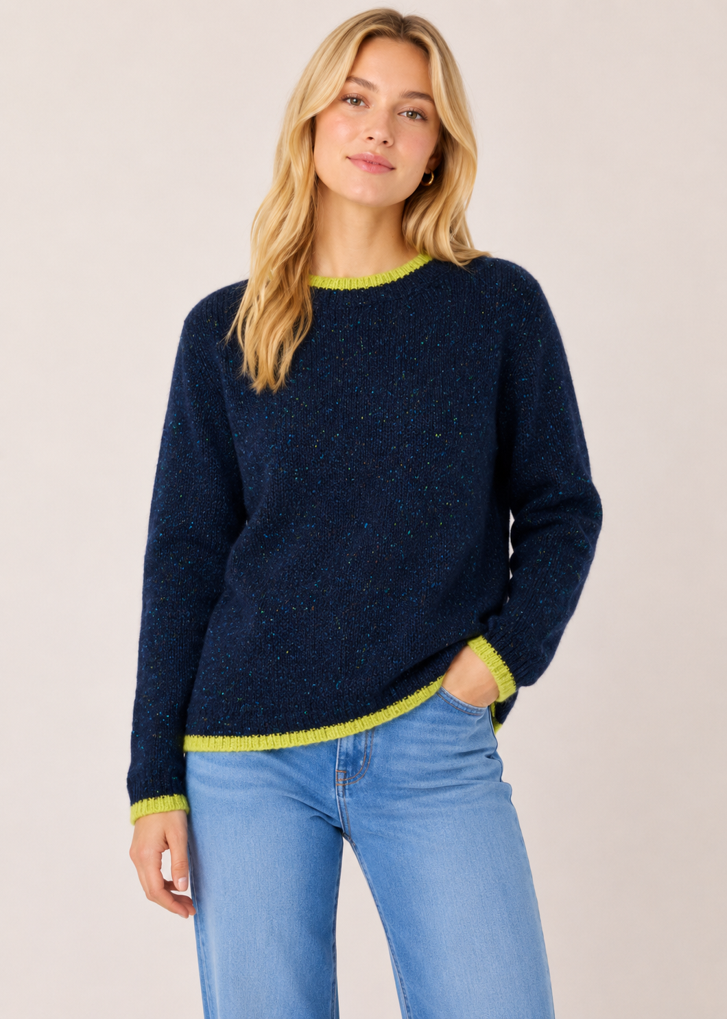 Slaney Crew Neck Sweater - Wool Cashmere Blend | Rich Navy
