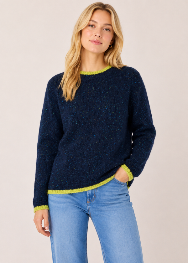Slaney Crew Neck Sweater - Wool Cashmere Blend | Rich Navy