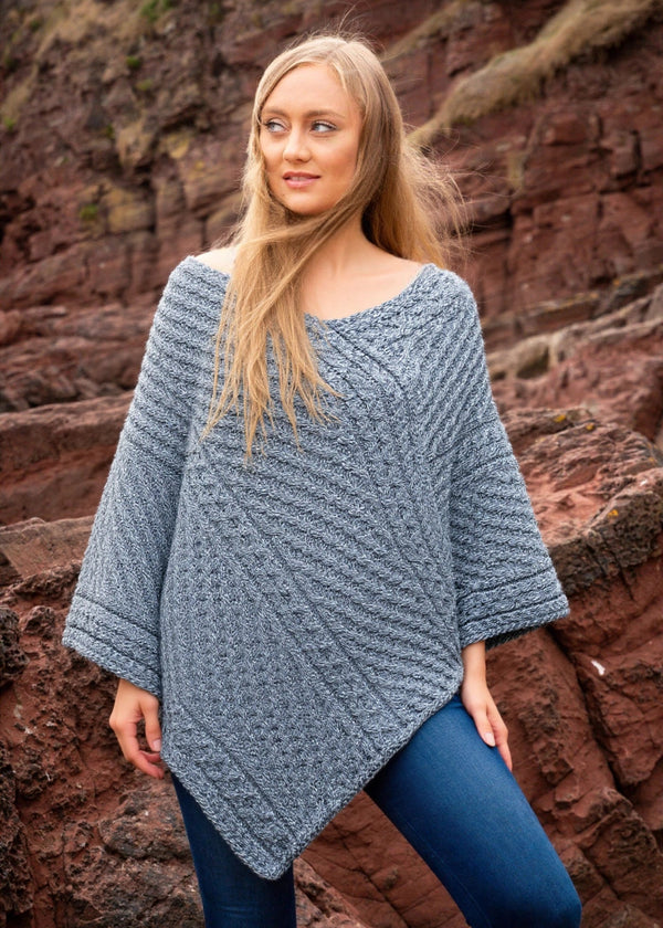 Aran Merino Wool V Poncho | Slate