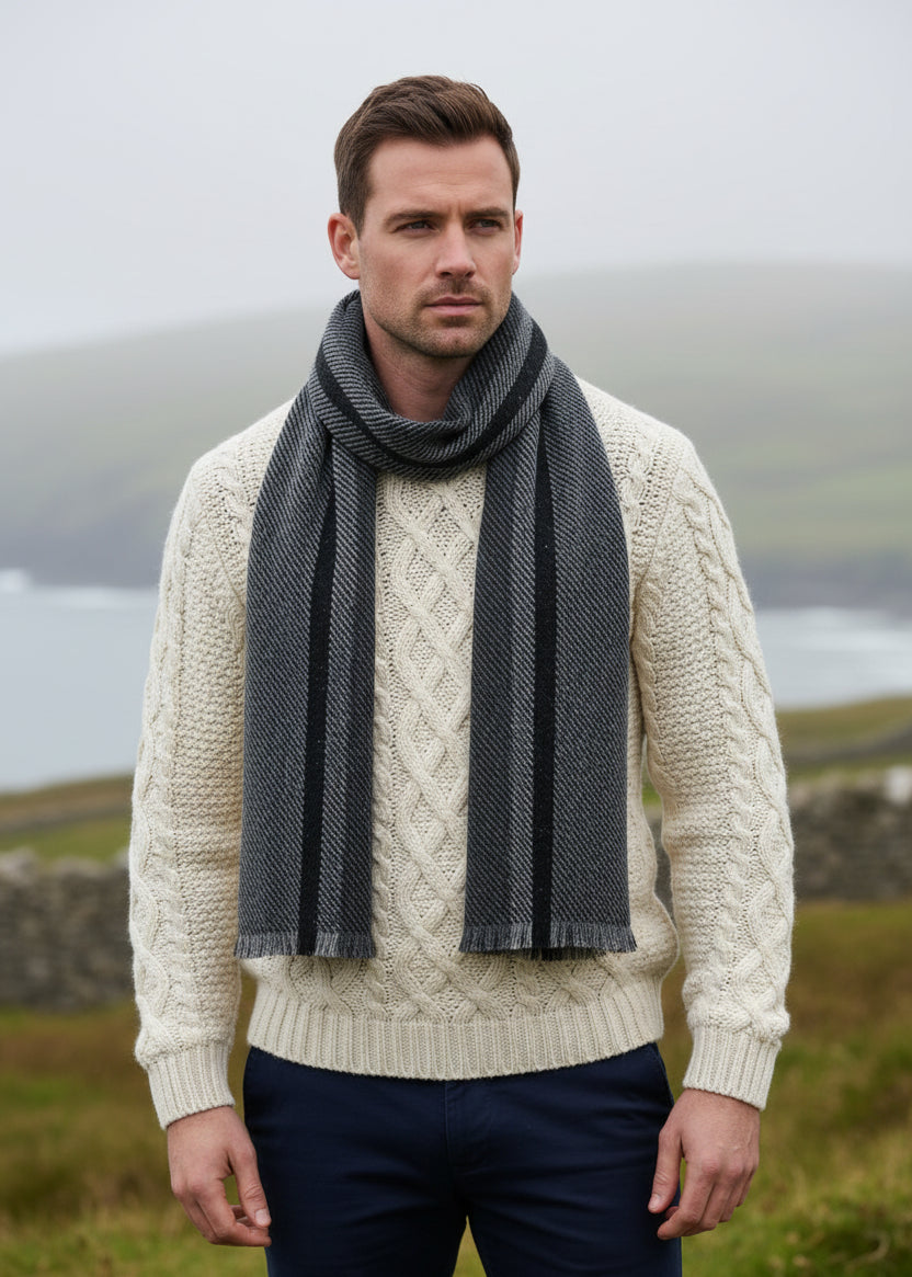 Mucros Donegal Wool Scarf | Grey Black | Made in Ireland