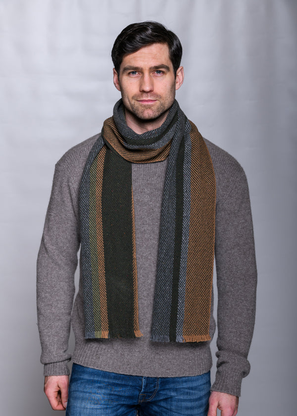 Mucros Donegal Wool Scarf | Stripe Herringbone | Irish Made