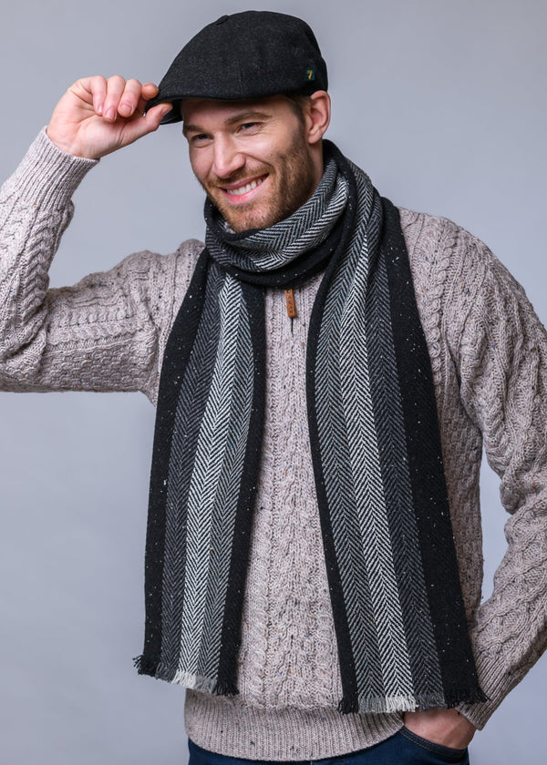 Mucros Donegal Wool Scarf | Premium Irish Made | Black Charcoal