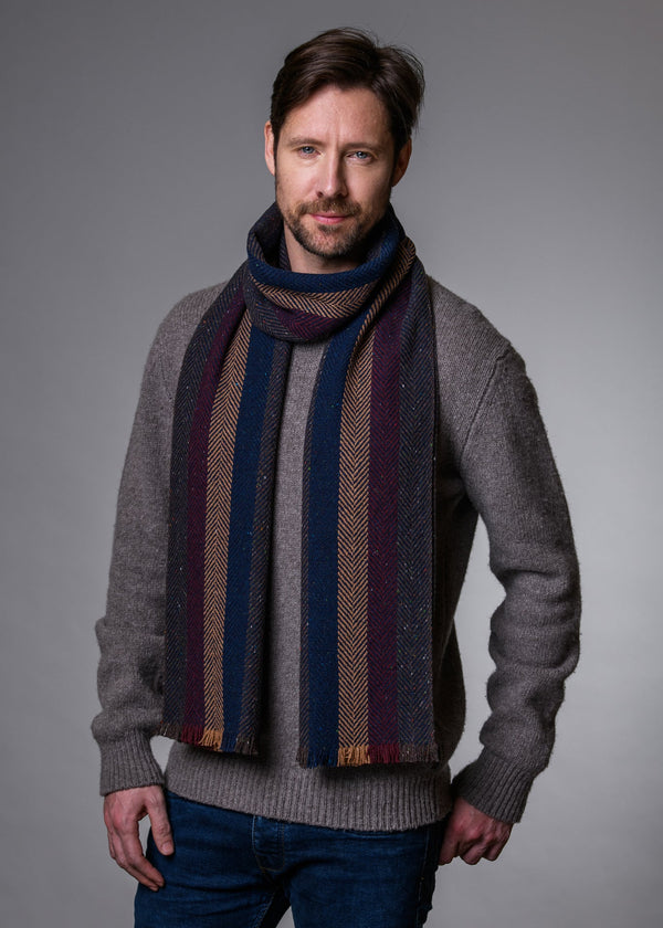 Mucros Donegal Wool Scarf - Mustard Navy | Made in Ireland