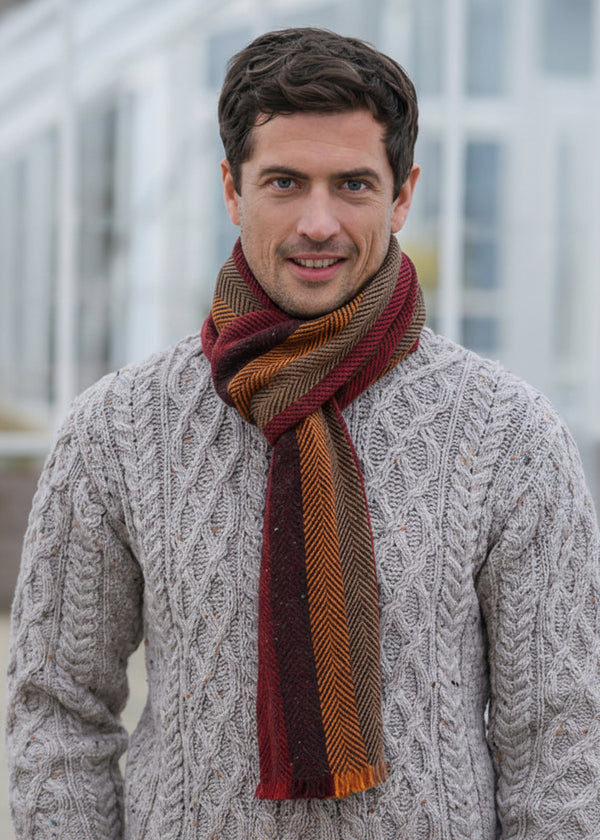 Mucros Donegal Wool Scarf - Mustard Stripe | Made in Ireland