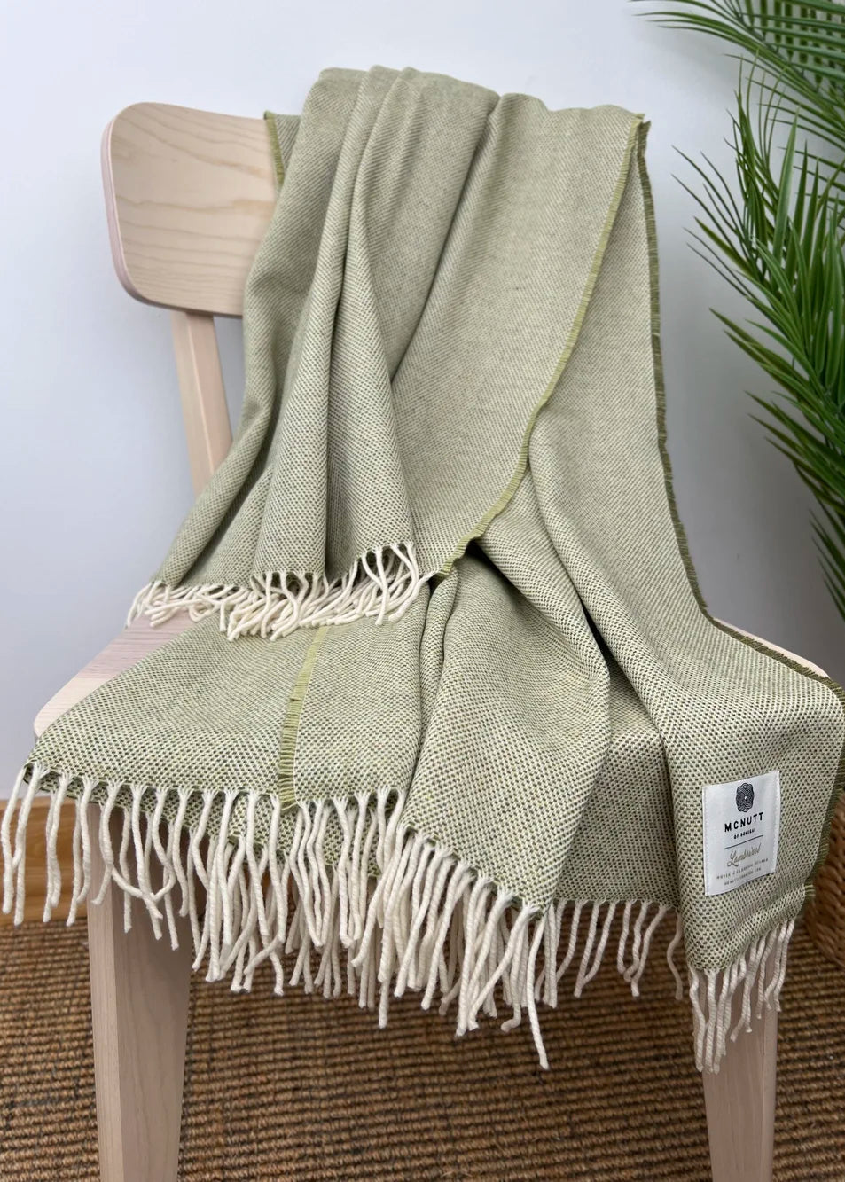 McNutt of Donegal Spotted Green Lambswool Throw | Irish Merino Wool Blanket