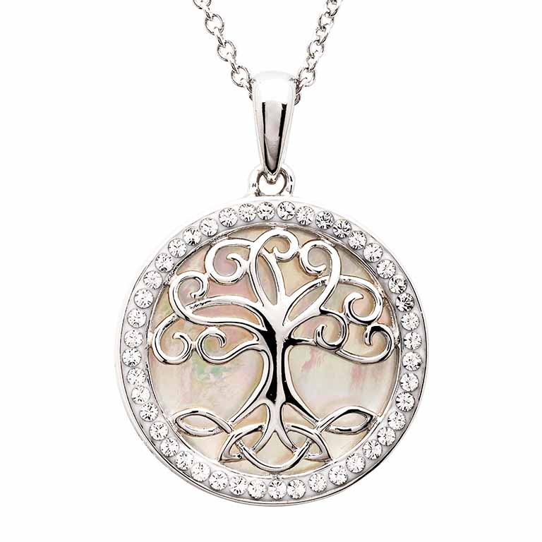 Silver Mother of Pearl Celtic Tree of Life Pendant