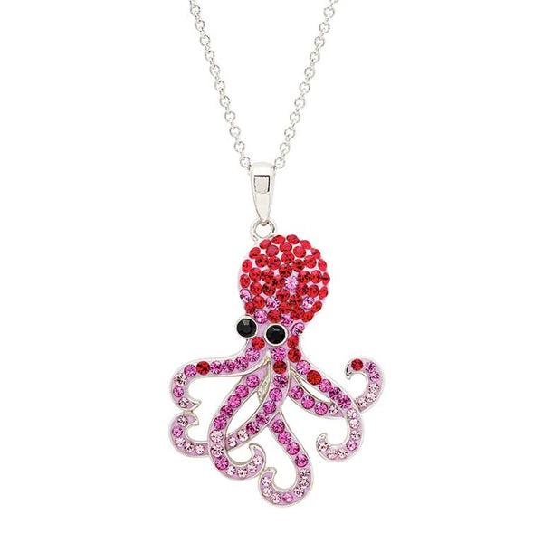 Sterling Silver Pink Crystals Octopus Necklace